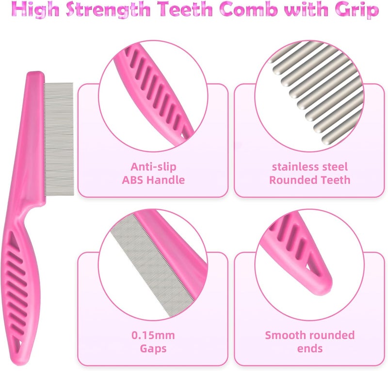 CAPHONT Flea Comb Set for Cats & Dogs - 6 Pack Pet Grooming for Small, Medium & Large Pets (Pink) - Image 2
